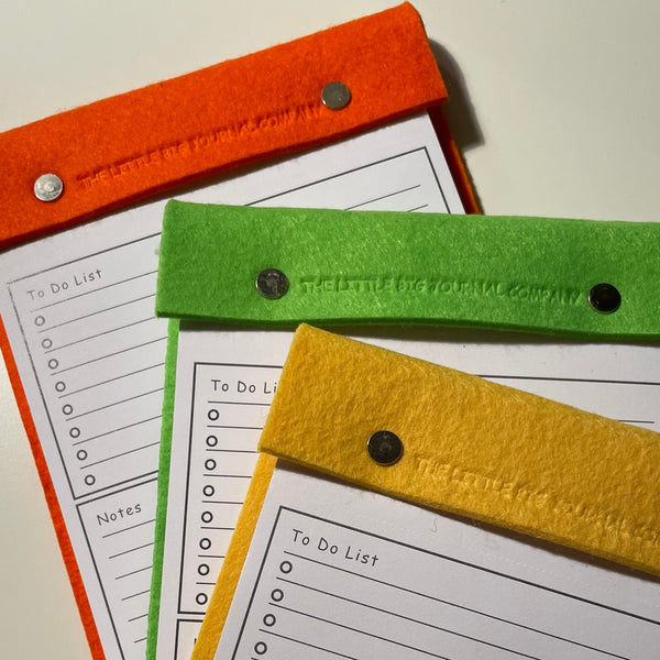 A5 Felt Refillable desk notepad - Bright green with lined paper tear off insert