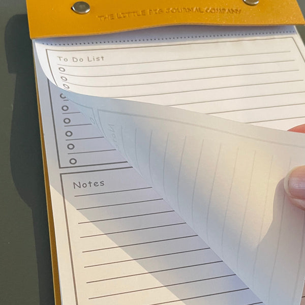 A5 Mustard Yellow Vegan Leather Refillable desk notepad - with lined paper tear off insert