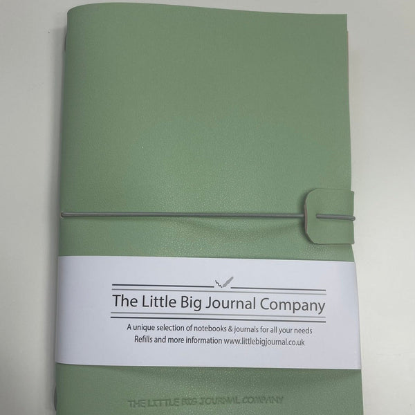 A5 Mint Green Faux Leather Wrap Refillable Journal Notebook - with 2 plain paper notebooks