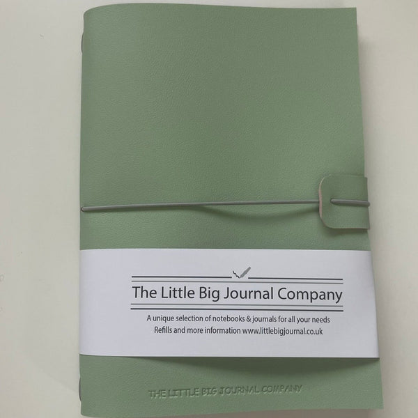 A5 Mint Green Faux Leather Wrap Refillable Journal Notebook - with 2 plain paper notebooks