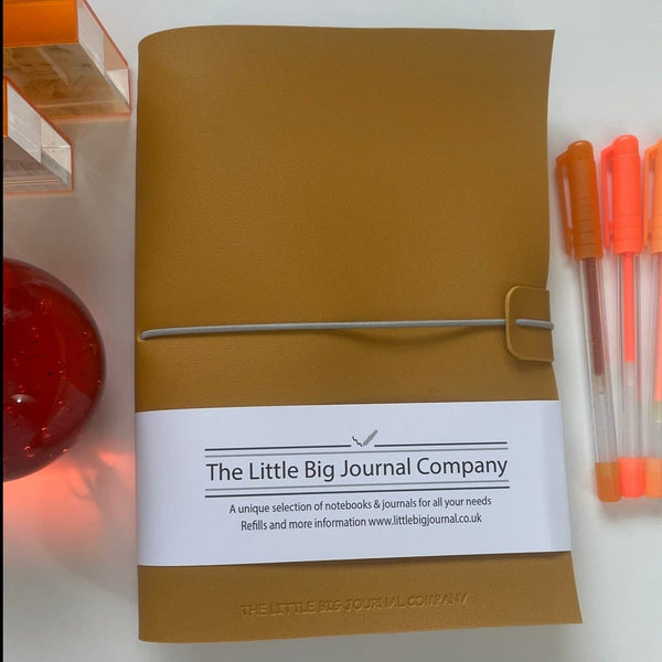 A5 Mustard Yellow Faux Leather Wrap Refillable Journal Notebook - with 2 plain paper notebooks