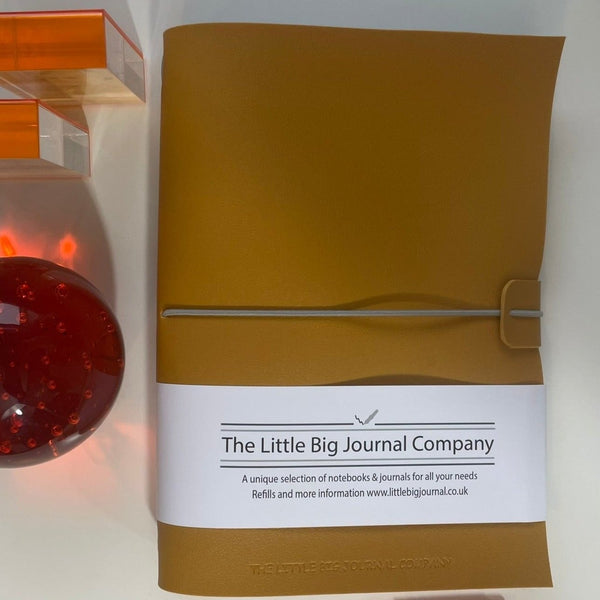 A5 Mustard Yellow Faux Leather Wrap Refillable Journal Notebook - with 2 plain paper notebooks