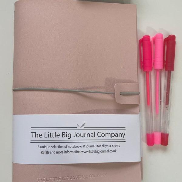A5 Soft Pink Faux Leather Wrap Refillable Journal Notebook - with 2 plain paper notebooks