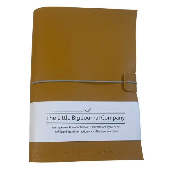 A5 Mustard Yellow Faux Leather Wrap Refillable Journal Notebook - with 2 plain paper notebooks