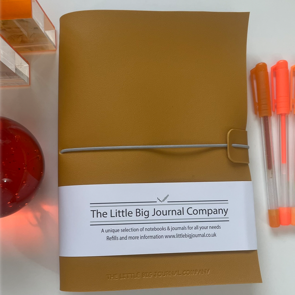 A5 Mustard Yellow Faux Leather Wrap Refillable Journal Notebook - with 2 plain paper notebooks