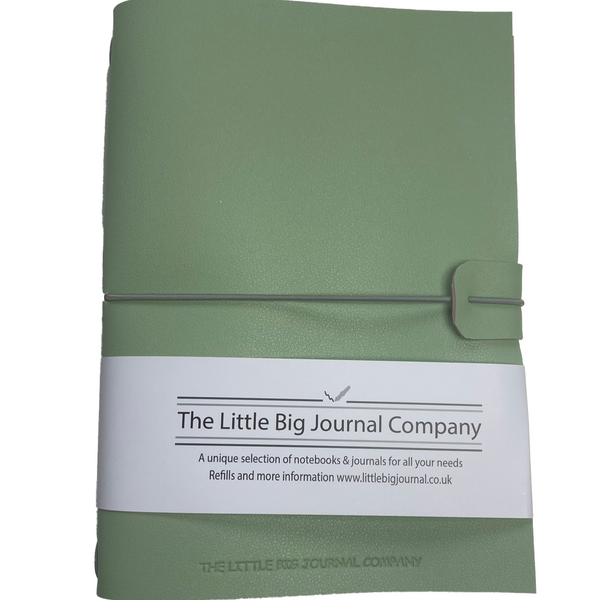 A5 Mint Green Faux Leather Wrap Refillable Journal Notebook - with 2 plain paper notebooks