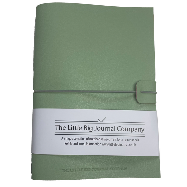 A5 Mint Green Faux Leather Wrap Refillable Journal Notebook - with 2 plain paper notebooks