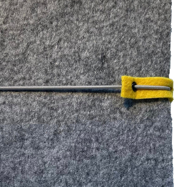 A5 silver grey felt wrap close up to see embossed logo and elastic strap