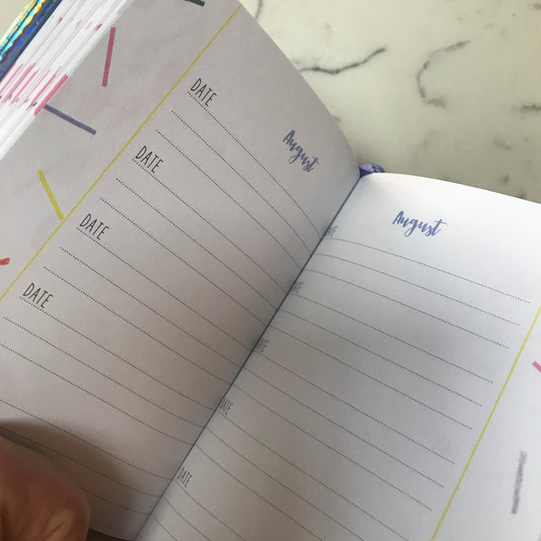 One thought a day mini journal with printed months and space for date