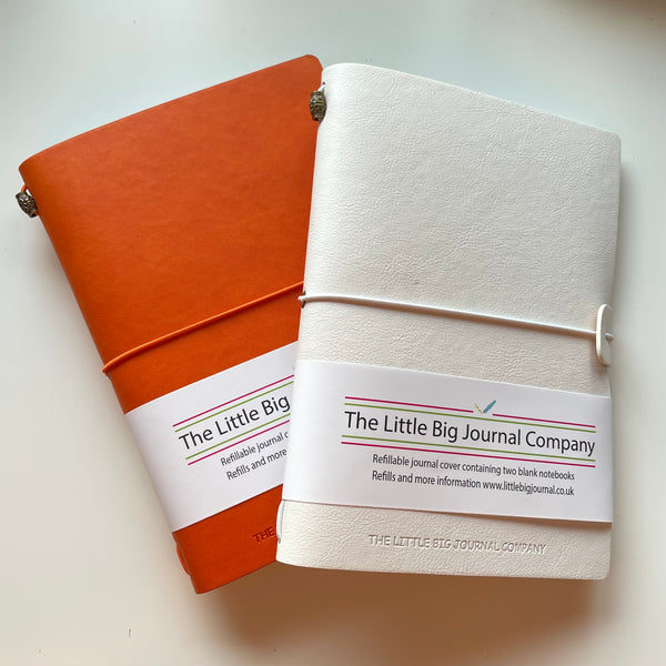 A5 Polar White - Faux Leather Wrap Refillable Journal notebook - with plain pages inserts