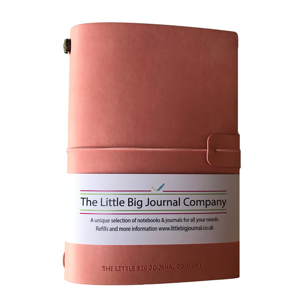 A5 Rose Pink Faux Leather Wrap Refillable Journal Notebook - with 2 plain paper notebooks
