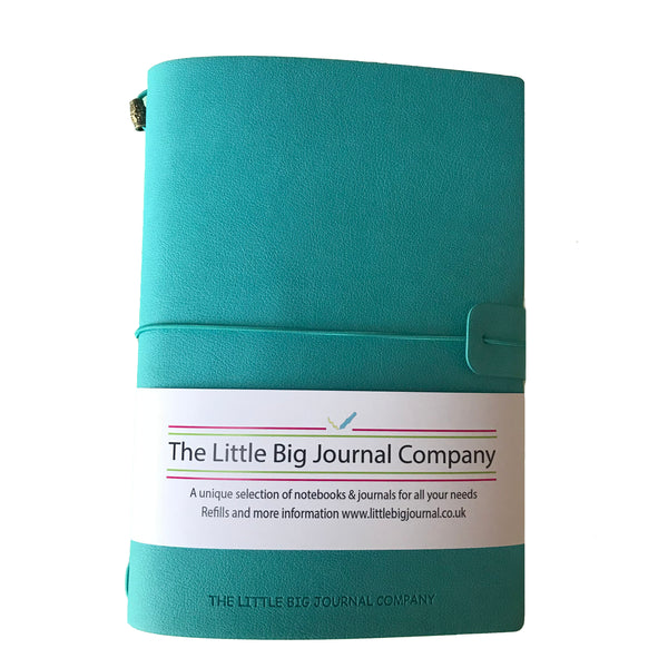 A5 Teal Blue Faux Leather Wrap Refillable Journal notebook - with plain pages inserts