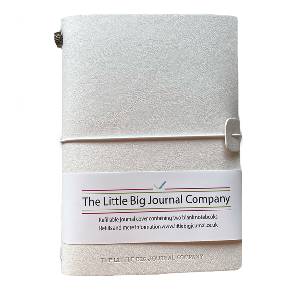 A5 Polar White - Faux Leather Wrap Refillable Journal notebook - with plain pages inserts