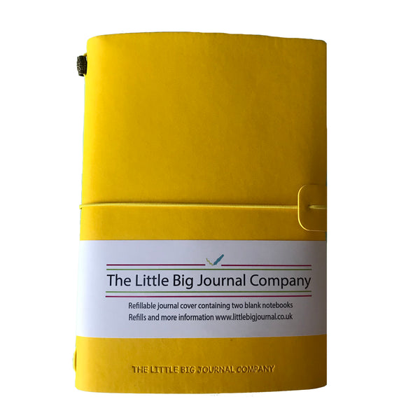 A5 Bright Yellow Faux Leather Wrap Refillable Journal Notebook - with plain pages inserts