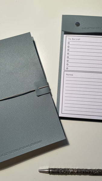 Pale Blue Faux Leather A5 Refillable desk notepad - Pale blue with lined paper tear off insert