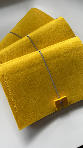 Bright Yellow Felt Wrap A5 Refillable Journal Notebook - Bright yellow with 2 plain paper notebooks