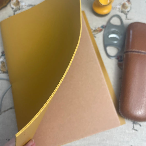 A5 Mustard Yellow Faux Leather Wrap Refillable Journal Notebook - with 2 plain paper notebooks