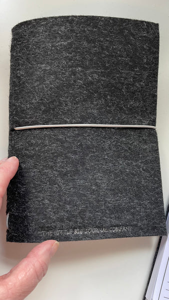 Charcoal Grey Felt Wrap A5 Refillable Journal Notebook - Charcoal grey with 2 plain paper notebooks