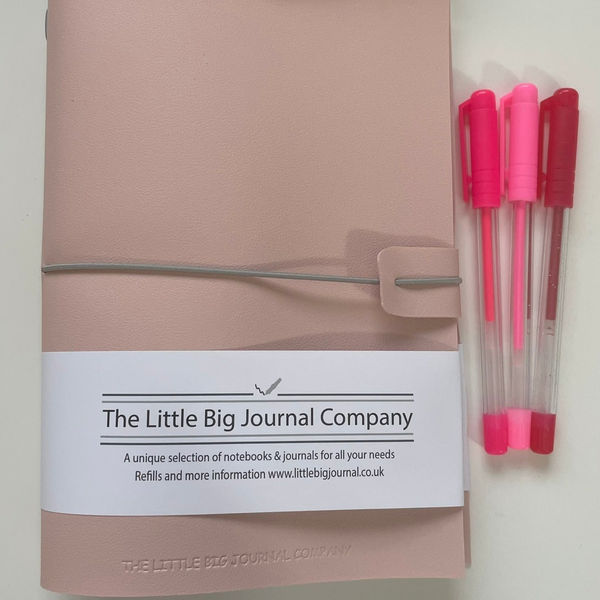 A5 Soft Pink Faux Leather Wrap Refillable Journal Notebook - with 2 plain paper notebooks