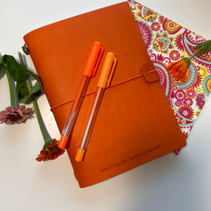 A5 Burnt Orange - Faux Leather Wrap Refillable Journal notebook - with plain pages inserts