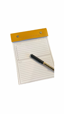 Mustard Yellow Vegan Leather A5 Refillable desk notepad - Mustard Yellow with lined paper tear off insert