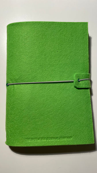 Bright Green Felt Wrap A5 Refillable Journal Notebook - Bright green with 2 plain paper notebooks