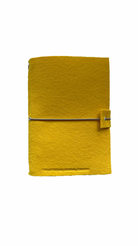 Bright Yellow Felt Wrap A5 Refillable Journal Notebook - Bright yellow with 2 plain paper notebooks