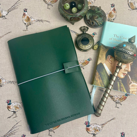 A5 Dark Green Faux Leather Wrap Refillable Journal Notebook - with plain pages inserts.