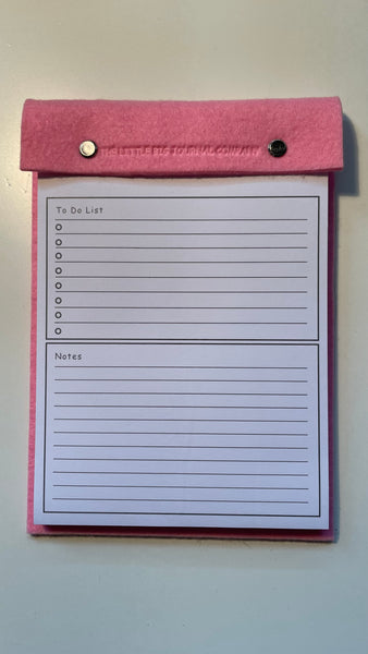 A5 pink felt covered notepad with tear off pages for a to do list