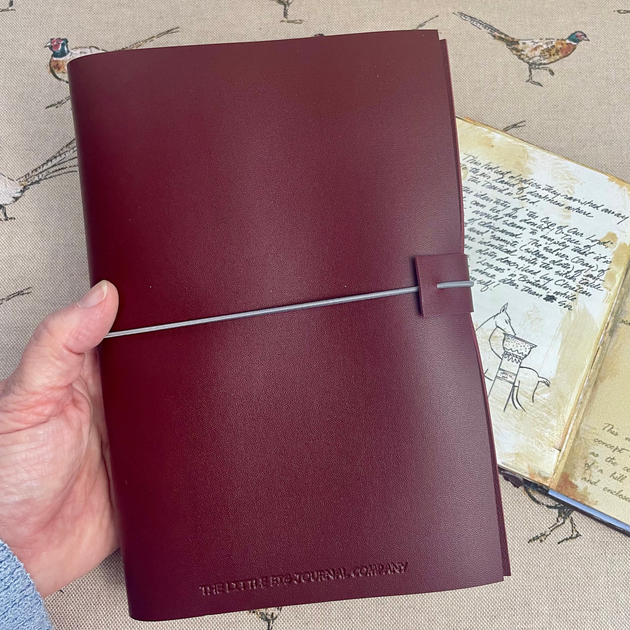 A5 Burgundy Faux Leather Wrap Refillable Journal Notebook - with 2 plain paper notebooks