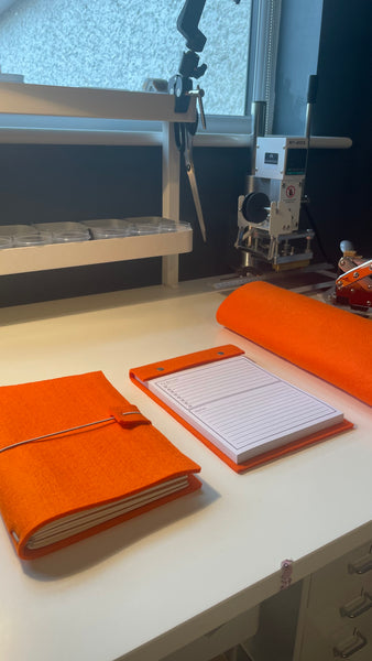 Bright Orange Felt A5 Refillable desk notepad - Bright Orange with lined paper tear off insert