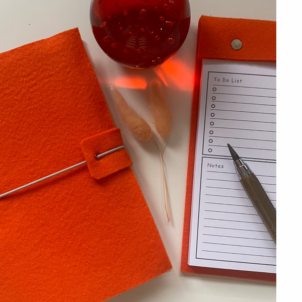 Bright Orange Felt A5 Refillable desk notepad - Bright Orange with lined paper tear off insert