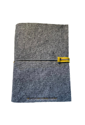 Silver Grey Felt Wrap A5 Refillable Journal Notebook - Silver grey with yellow accents & 2 plain paper notebooks