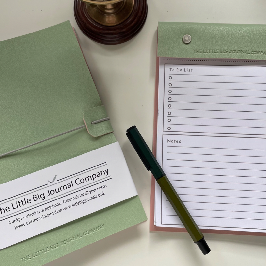 Mint green Faux Leather A5 Refillable desk notepad - Mint green with lined paper tear off insert