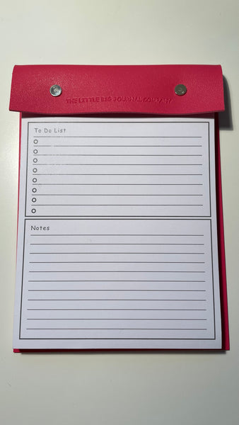 Bright Pink Faux Leather A5 Refillable desk notepad - Bright pink with lined paper tear off insert