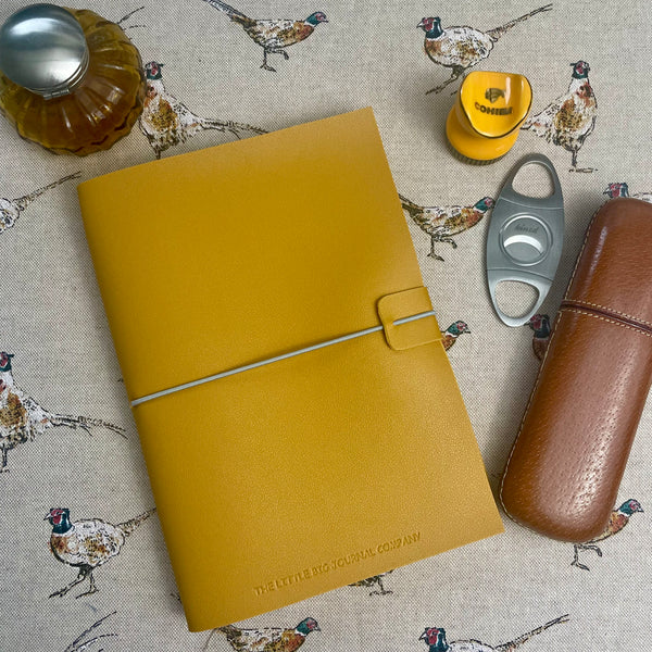 A5 Mustard Yellow Faux Leather Wrap Refillable Journal Notebook - with 2 plain paper notebooks