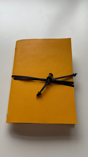 Mustard Yellow Faux Leather A6 Refillable Journal Notebook - Mustard Yellow with quality vellum plain pages inserts.