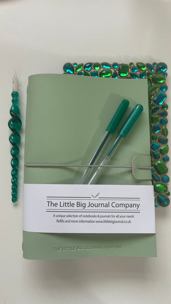 Mint Green Faux Leather Wrap A5 Refillable Journal Notebook - Mint green with 2 plain paper notebooks
