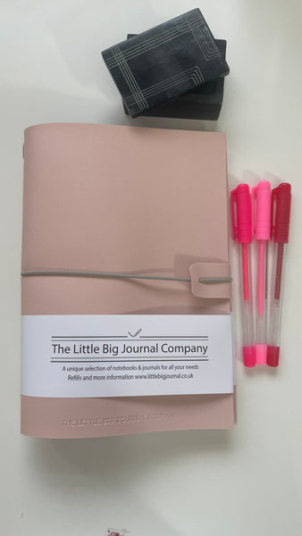 Soft Pink Faux Leather Wrap A5 Refillable Journal Notebook - Soft pink with 2 plain paper notebooks