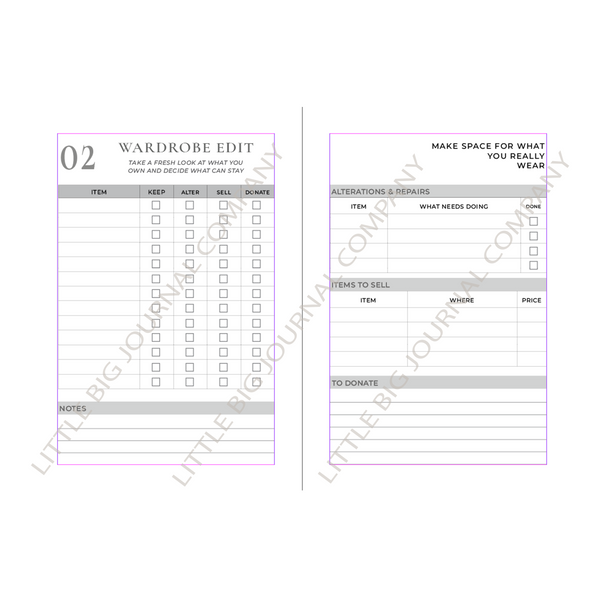 Wardrobe Reset: 15 Sections of Wardrobe Planning A5 Organiser Insert for the Little Big Journal