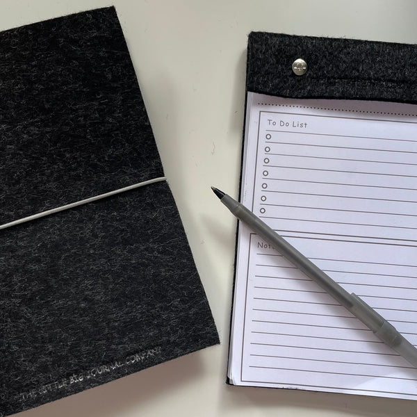 A5 Charcoal Grey Felt Refillable desk notepad - with lined paper tear off insert