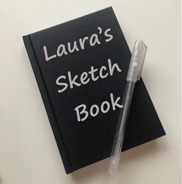 Personalised artist sketchbook notebook hardback  - Graphite Grey Lettering