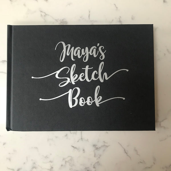 Personalised A5 artist sketchbook notebook hardback - Silver Lettering