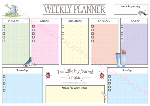 Weekly planner garden themed. Digital download ready to print - The Little Big Journal Company