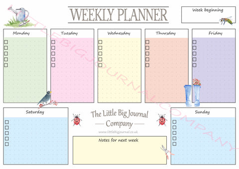 Weekly planner garden themed. Digital download ready to print - The Little Big Journal Company