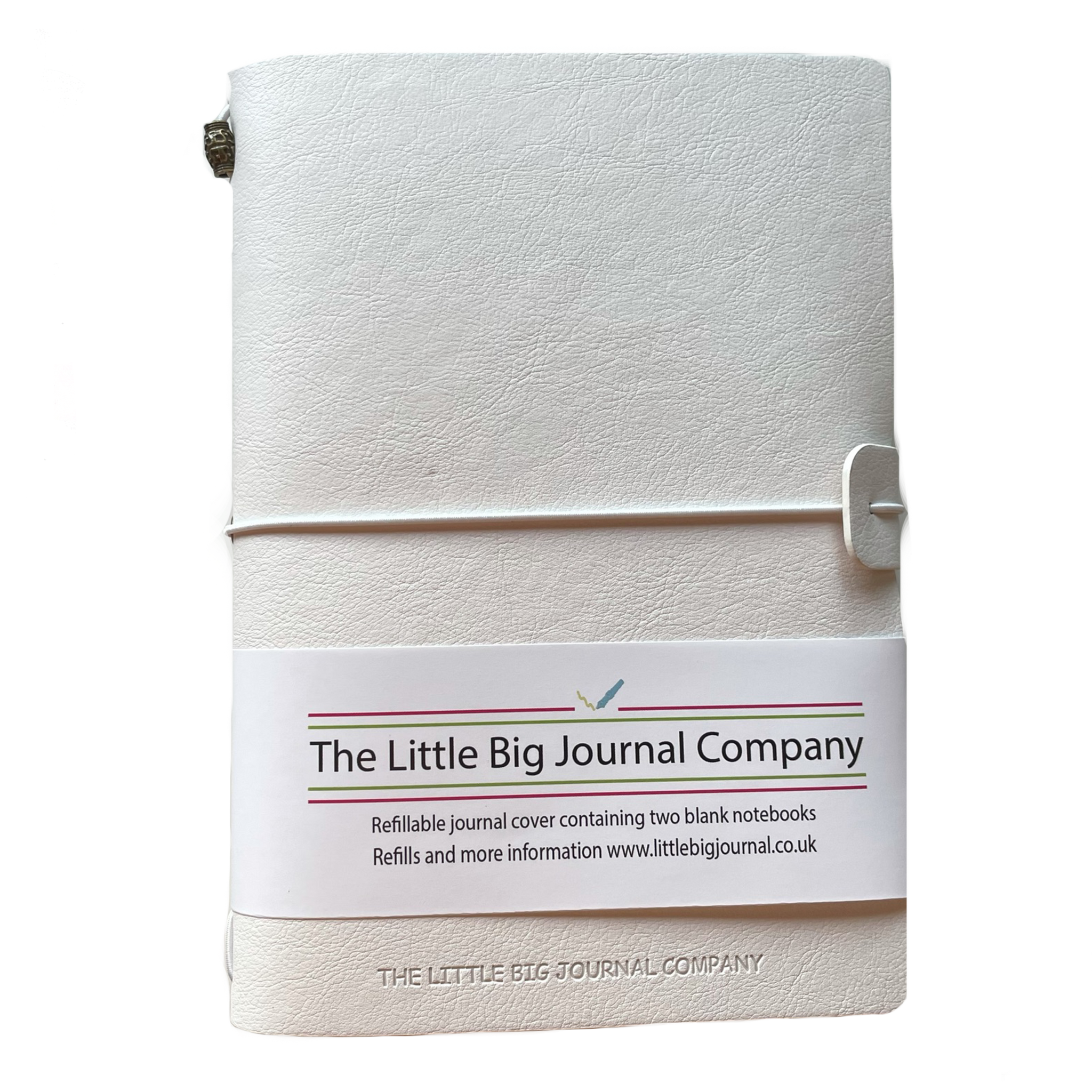 Polar White - Faux Leather Wrap A5 Refillable Journal notebook - with plain pages inserts