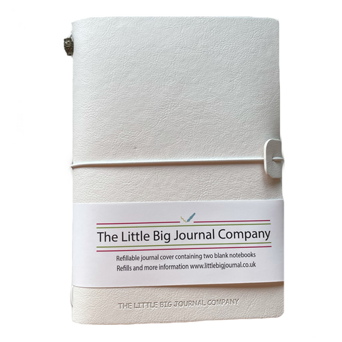Polar White - Faux Leather Wrap A5 Refillable Journal notebook - with plain pages inserts
